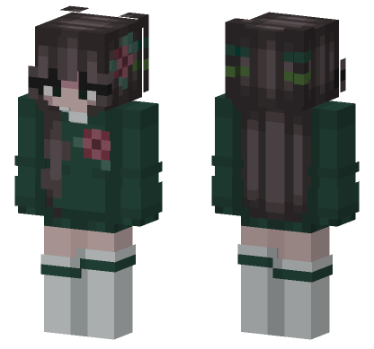 Green Egirl With Roses Minecraft Bedrock skin