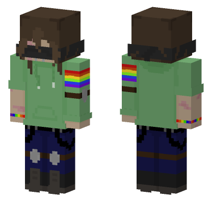 Green Hoodie Rainbow Pants Minecraft Bedrock skin