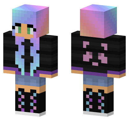 Pastel Rainbow Hair Girl Minecraft Bedrock skin