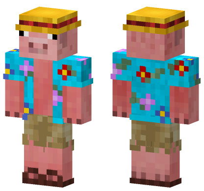 Pink Pig With Straw Hat Minecraft Bedrock skin