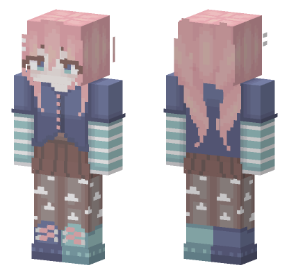Pink Ponytail Girl Cloud Stockings Minecraft Bedrock skin